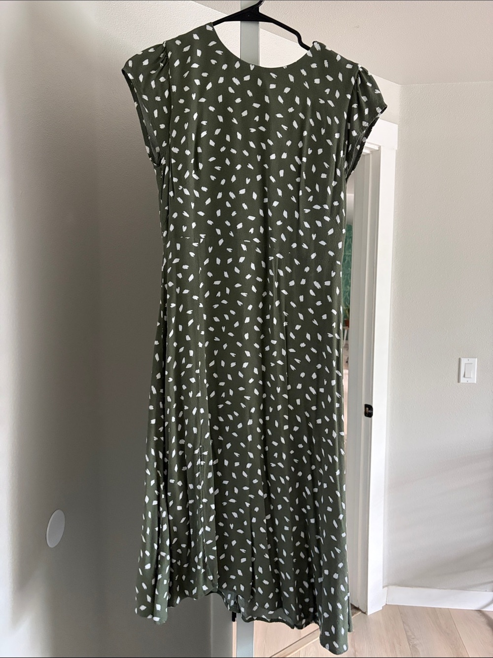 LOFT Olive Green Maxi Dress with White Abstract Print
